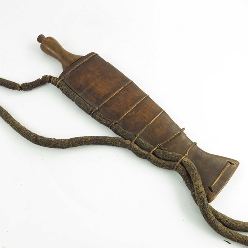 540 - A Congolese ritual knife, Luba or Baluba, leaf-shaped blade and wooden hilt in a two piece wooden sc... 