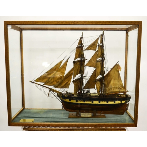 558 - A ship model of HMS Fantome (1839), brig sloop of warship,with canvas sails and timber rigging, mode... 