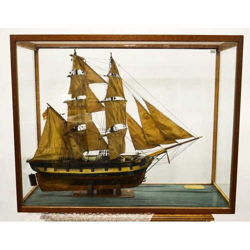 558 - A ship model of HMS Fantome (1839), brig sloop of warship,with canvas sails and timber rigging, mode... 