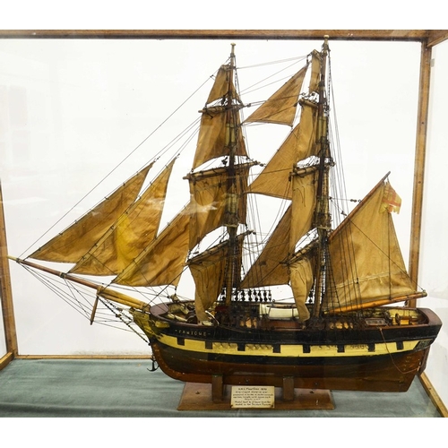 558 - A ship model of HMS Fantome (1839), brig sloop of warship,with canvas sails and timber rigging, mode... 