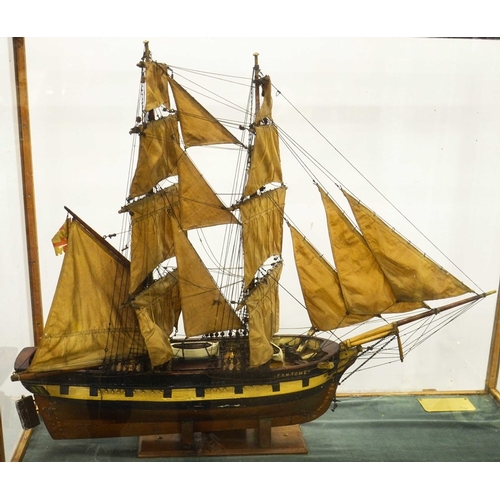 558 - A ship model of HMS Fantome (1839), brig sloop of warship,with canvas sails and timber rigging, mode... 