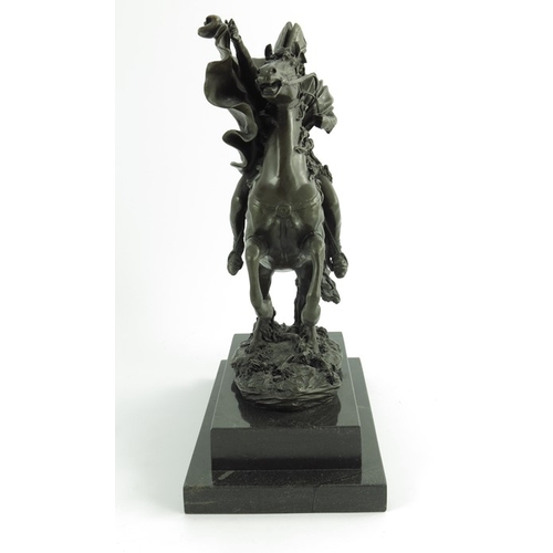 565 - Pierre Claude, a bronze figure, Napoleon on Horseback, on marble plinth, signed in the cast, foundry... 