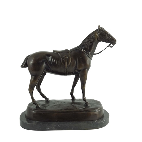 566 - 20th century, bronze figure of a race horse, apparently unsigned, on marble plinth, 29cm high