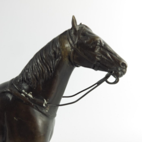 566 - 20th century, bronze figure of a race horse, apparently unsigned, on marble plinth, 29cm high