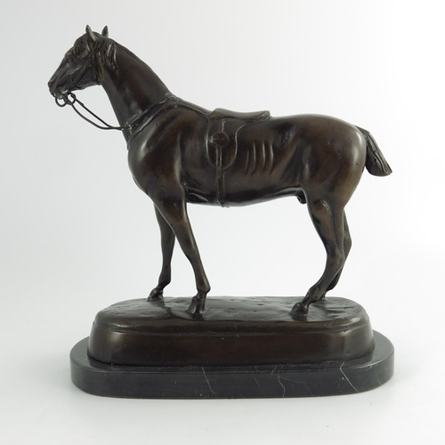 566 - 20th century, bronze figure of a race horse, apparently unsigned, on marble plinth, 29cm high