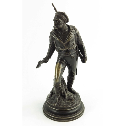 567 - Emile Guillemin, a pair of 19th century French bronze figures, dated 1871, modelled as pioneers, hol... 