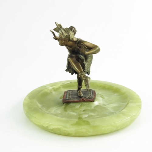 568 - Franz Bergmann, an Austrian cold painted bronze figural dish, modelled as a dancing woman on carpet,... 