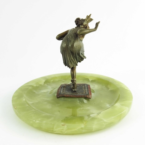 568 - Franz Bergmann, an Austrian cold painted bronze figural dish, modelled as a dancing woman on carpet,... 