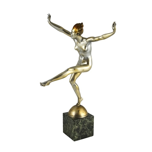 577 - Leonildo Giannoni, an Art Deco silvered and patinated bronze figure of a nude woman dancing, circa 1... 