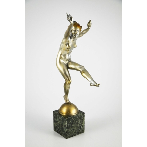 577 - Leonildo Giannoni, an Art Deco silvered and patinated bronze figure of a nude woman dancing, circa 1... 