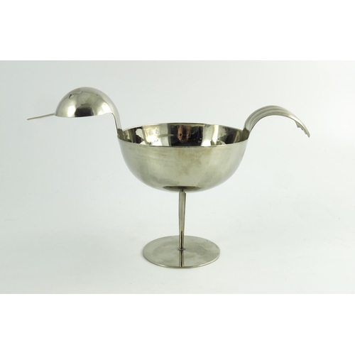 578 - Karl Hagenauer, an Austrian nickel plated bird bowl, after 1927, pedestal form, stamped marks, 17cm ... 