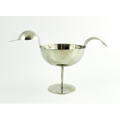 578 - Karl Hagenauer, an Austrian nickel plated bird bowl, after 1927, pedestal form, stamped marks, 17cm ... 