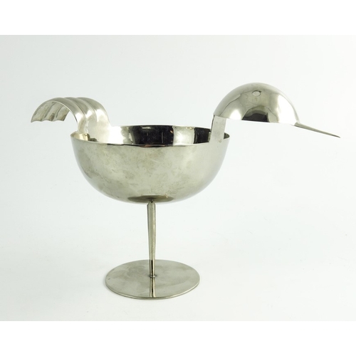 578 - Karl Hagenauer, an Austrian nickel plated bird bowl, after 1927, pedestal form, stamped marks, 17cm ... 