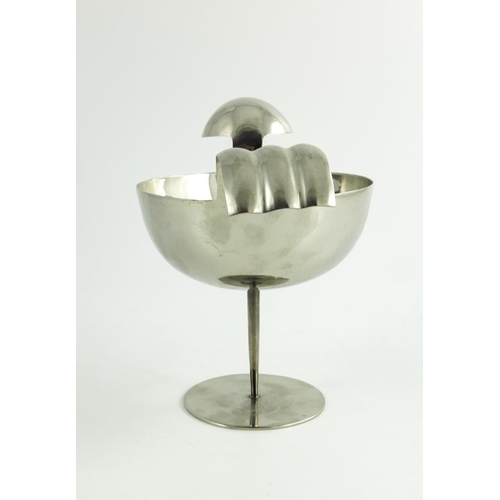 578 - Karl Hagenauer, an Austrian nickel plated bird bowl, after 1927, pedestal form, stamped marks, 17cm ... 