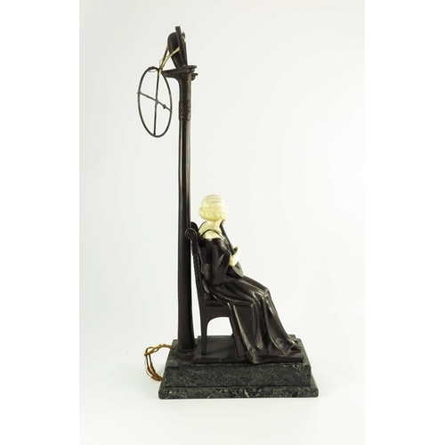 590 - A Continental Bronze and Ivory Figurative Lamp circa 1900, modelled as a seated lady playing a guita... 