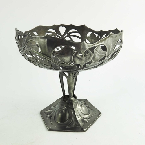 601 - Osiris and James Couper, probably for Liberty and Co., a Jugendstil pewter stemmed bowl with a Cluth... 