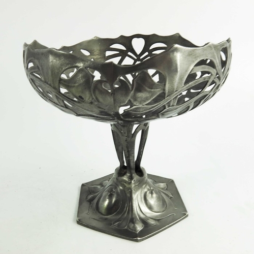 601 - Osiris and James Couper, probably for Liberty and Co., a Jugendstil pewter stemmed bowl with a Cluth... 