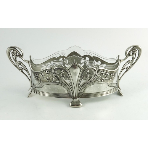 603 - WMF, a Jugendstil silver plated and glass centrepiece bowl, model 352, relief moulded and pierced wi... 