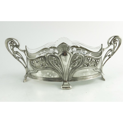 603 - WMF, a Jugendstil silver plated and glass centrepiece bowl, model 352, relief moulded and pierced wi... 