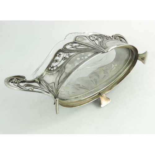 603 - WMF, a Jugendstil silver plated and glass centrepiece bowl, model 352, relief moulded and pierced wi... 