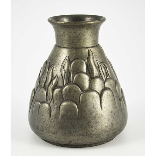 607 - Sigefried Wagner for Mogens Ballin, a Danish Art Nouveau pewter vase, circa 1900, conical baluster f... 