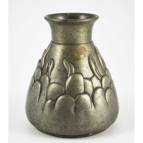 607 - Sigefried Wagner for Mogens Ballin, a Danish Art Nouveau pewter vase, circa 1900, conical baluster f... 