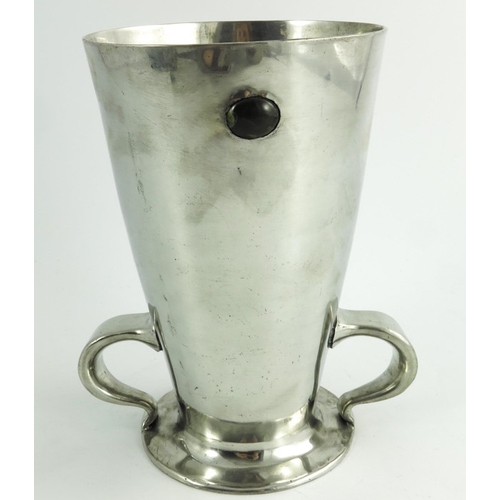 611 - Oliver Baker for Liberty and Co., a Tudric pewter and Conamara marble vase, model 045, footed conica... 