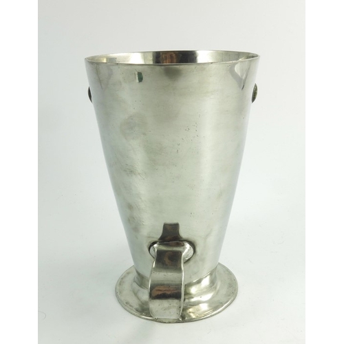 611 - Oliver Baker for Liberty and Co., a Tudric pewter and Conamara marble vase, model 045, footed conica... 