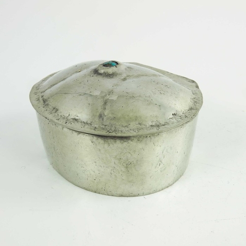 622 - Oliver Baker for Liberty and Co., a Tudric pewter and turquoise set box, model 0649, kidney shaped, ... 