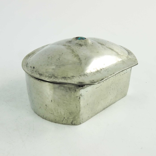 622 - Oliver Baker for Liberty and Co., a Tudric pewter and turquoise set box, model 0649, kidney shaped, ... 