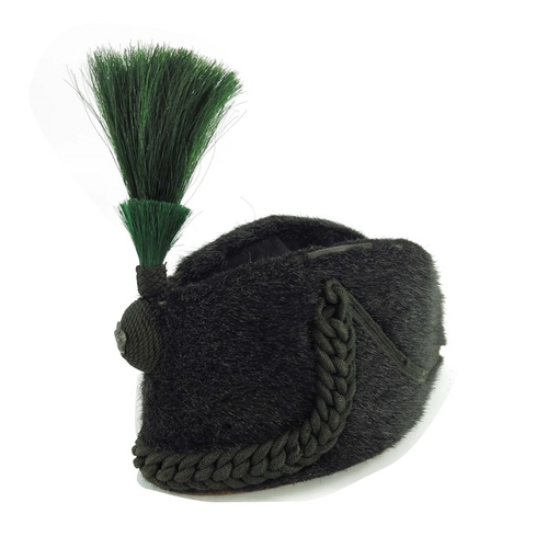 632 - Rifle Brigade Other Ranks busby cap, late 19th century, black cloth crown with appliqued cord figure... 