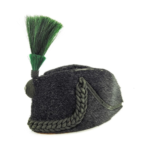 632 - Rifle Brigade Other Ranks busby cap, late 19th century, black cloth crown with appliqued cord figure... 