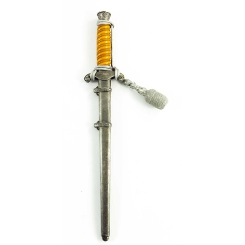 635 - World War Two German Army (Wehrmacht) Officer's dress dagger, housed in hammered scabbard with silve... 