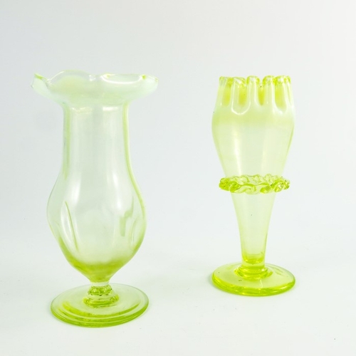 663 - Two Victorian glass straw opal vases, including an Arts and Crafts dimpled vase, possibly John Walsh... 