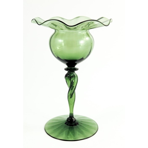 683 - Harry Powell for James Powell and Sons, an Arts and Crafts green glass vase, circa 1890, the spheric... 