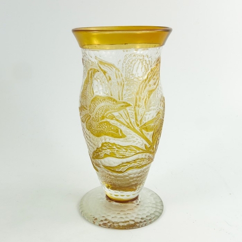 685 - Richardson's, a Rich Cameo Fleur glass vase, circa 1920s, ogee form, amber over colourless martele e... 