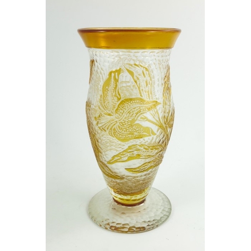 685 - Richardson's, a Rich Cameo Fleur glass vase, circa 1920s, ogee form, amber over colourless martele e... 