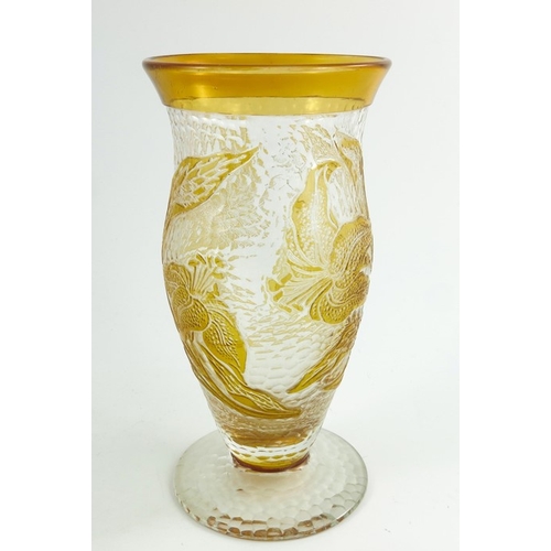 685 - Richardson's, a Rich Cameo Fleur glass vase, circa 1920s, ogee form, amber over colourless martele e... 