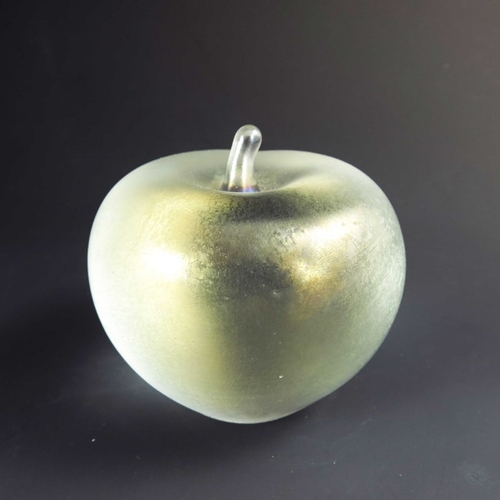 695 - Peter Layton, an iridescent studio glass paperweight, in the form of an apple, limited edition, sign... 