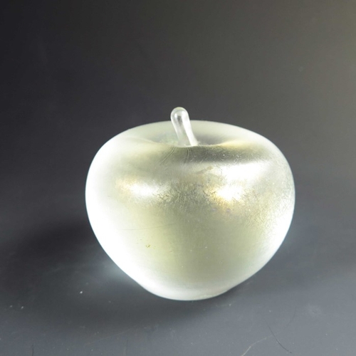 695 - Peter Layton, an iridescent studio glass paperweight, in the form of an apple, limited edition, sign... 