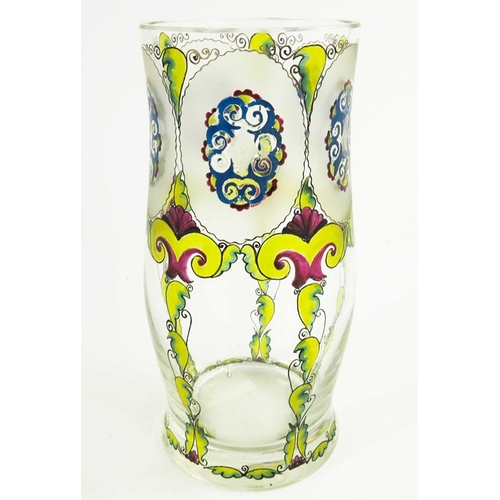 700 - Haida, a Bohemian Secessionist enamelled glass vase, circa 1905, ogee cylindrical form, decorated wi... 