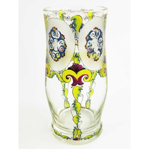 700 - Haida, a Bohemian Secessionist enamelled glass vase, circa 1905, ogee cylindrical form, decorated wi... 