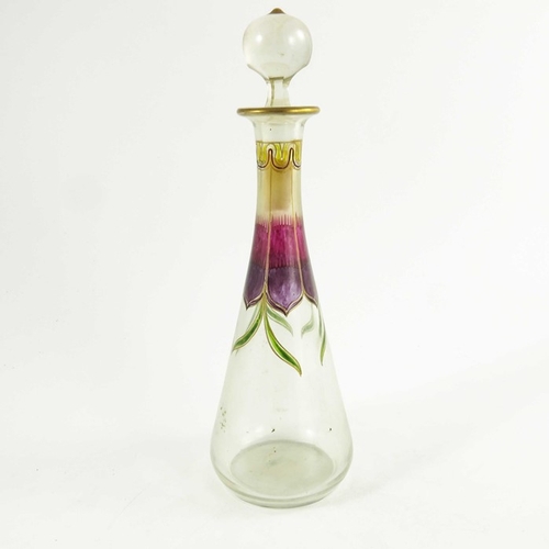 701 - Theresienthal, a Jugendstil enamelled glass liqueur set, circa 1905, the long stemmed glasses with o... 