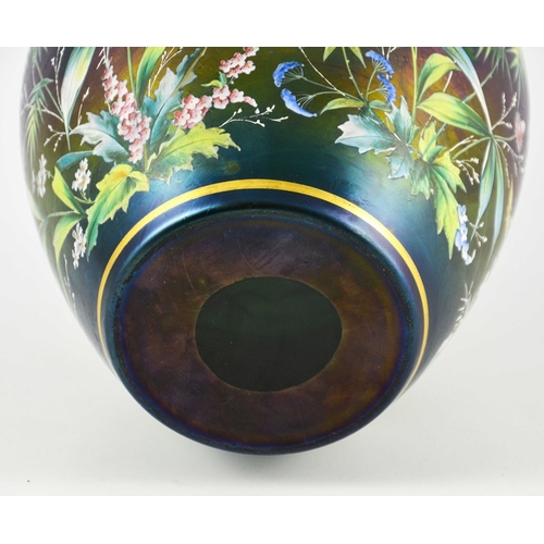 704 - Harrach (attributed), a large Bohemian iridescent and enamelled glass vase, circa 1885, shouldered f... 