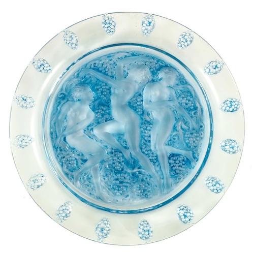 717 - Lalique, a Cote D'or charger, model 10-406, designed circa 1943, blue stained, engraved Lalique Fran... 