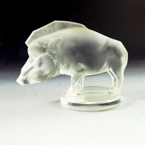 718 - Lalique, a Sanglier car mascot, model 1157, designed circa 1929, frosted colourless glass, engrved L... 