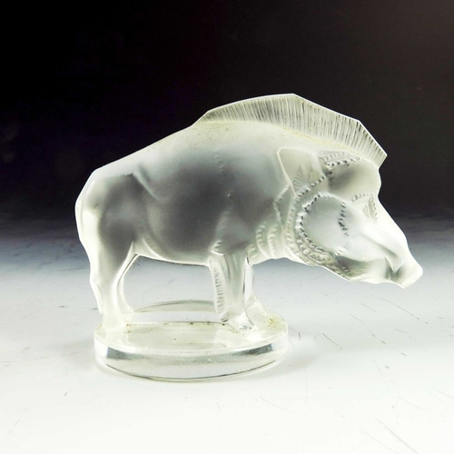 718 - Lalique, a Sanglier car mascot, model 1157, designed circa 1929, frosted colourless glass, engrved L... 