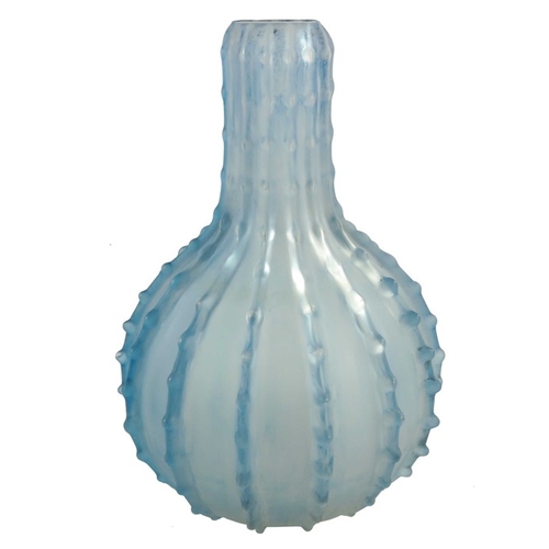 719 - Rene Lalique, a Dentele glass vase, model 943, designed circa 1912, blue stained, raised molded R La... 