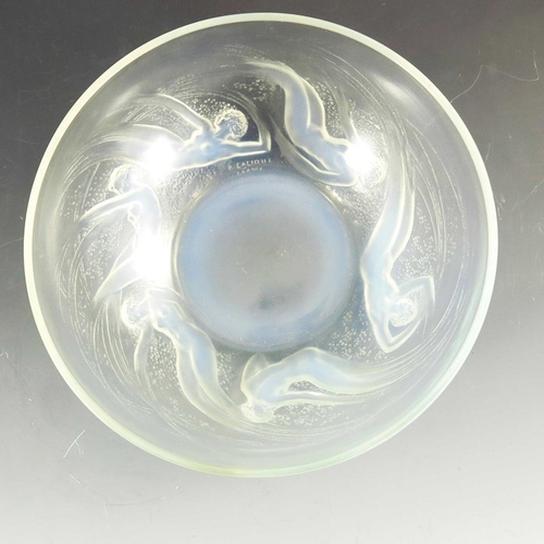 723 - Rene Lalique, an Ondines glass bowl Ouverte, model 380, designed circa 1921, blue opalescent, engrav... 