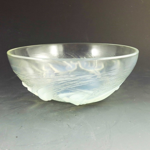 723 - Rene Lalique, an Ondines glass bowl Ouverte, model 380, designed circa 1921, blue opalescent, engrav... 